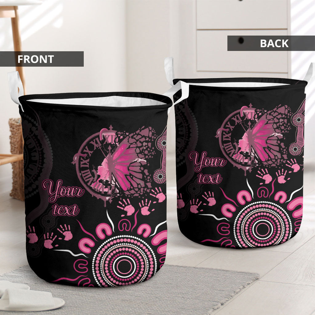Personalised Aboriginal Pink Ribbons Laundry Basket Think Pink Butterfly Art Wall Clock Breast Cancer Support