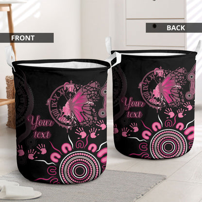 Personalised Aboriginal Pink Ribbons Laundry Basket Think Pink Butterfly Art Wall Clock Breast Cancer Support