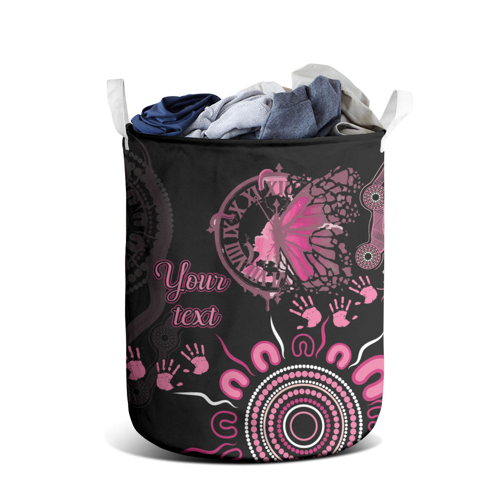 Personalised Aboriginal Pink Ribbons Laundry Basket Think Pink Butterfly Art Wall Clock Breast Cancer Support