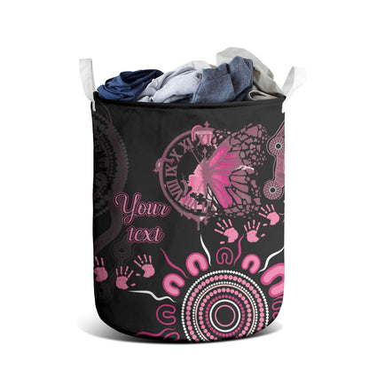 Personalised Aboriginal Pink Ribbons Laundry Basket Think Pink Butterfly Art Wall Clock Breast Cancer Support