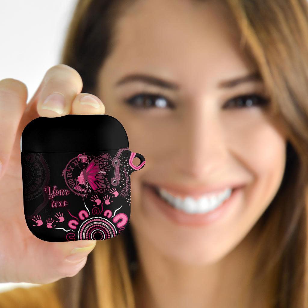 Personalised Aboriginal Pink Ribbons AirPods Case Think Pink Butterfly Art Wall Clock Breast Cancer Support