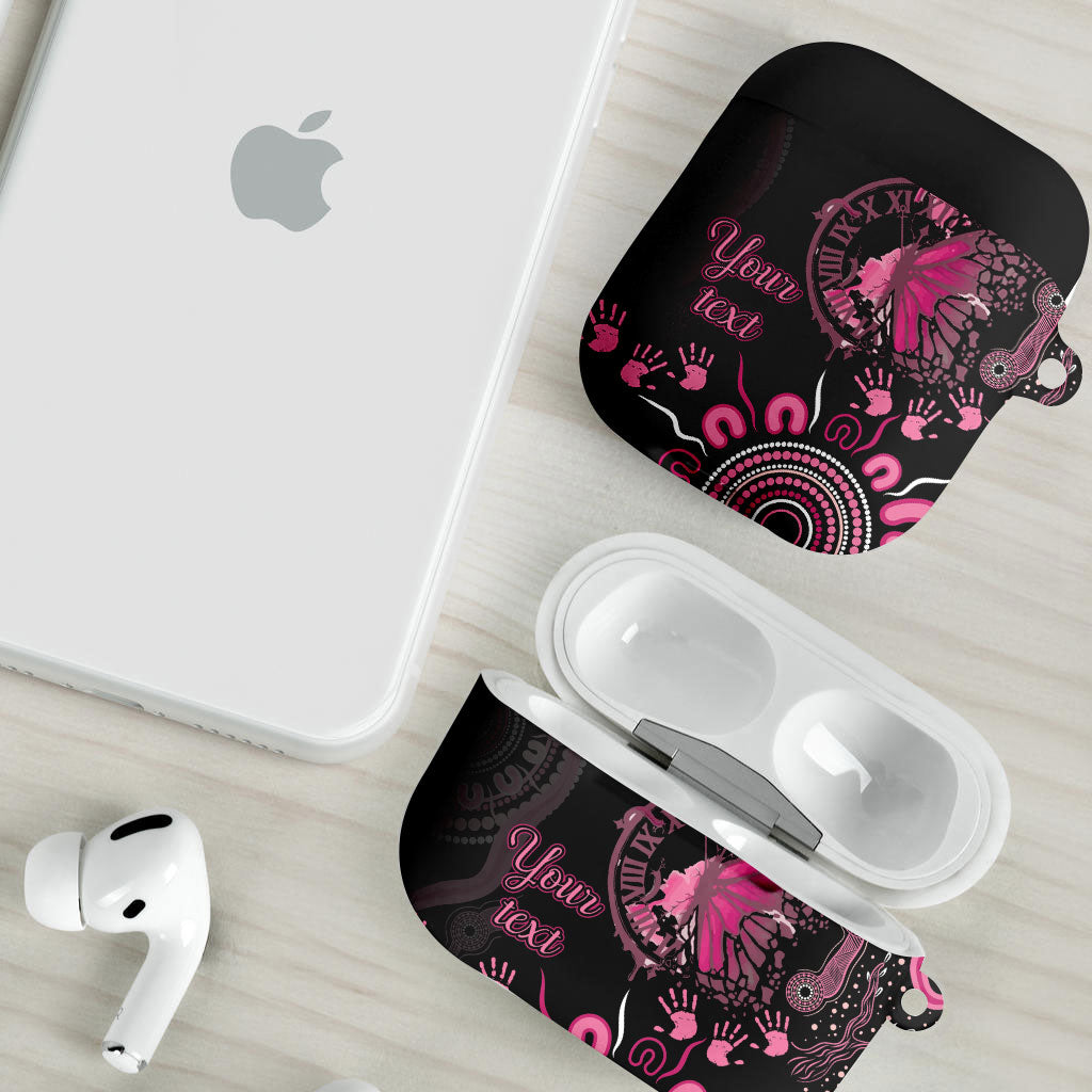 Personalised Aboriginal Pink Ribbons AirPods Case Think Pink Butterfly Art Wall Clock Breast Cancer Support