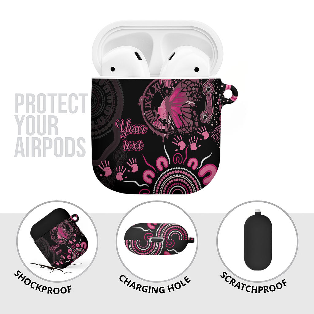 Personalised Aboriginal Pink Ribbons AirPods Case Think Pink Butterfly Art Wall Clock Breast Cancer Support