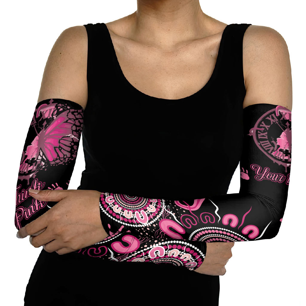 Personalised Aboriginal Pink Ribbons Arm Sleeves Think Pink Butterfly Art Wall Clock Breast Cancer Support