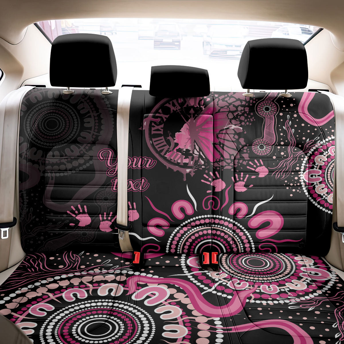 Personalised Aboriginal Pink Ribbons Back Car Seat Cover Think Pink Butterfly Art Wall Clock Breast Cancer Support