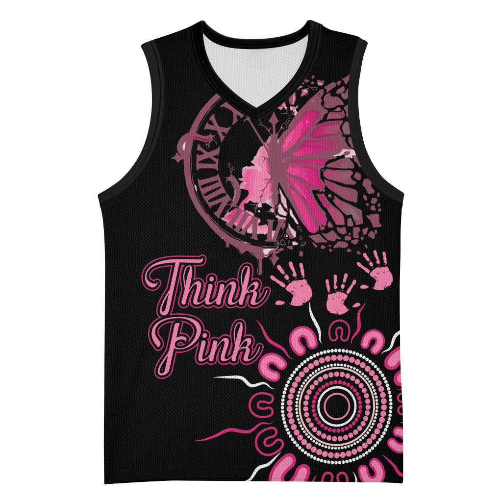 Personalised Aboriginal Pink Ribbons Basketball Jersey Think Pink Butterfly Art Wall Clock Breast Cancer Support