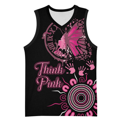 Personalised Aboriginal Pink Ribbons Basketball Jersey Think Pink Butterfly Art Wall Clock Breast Cancer Support