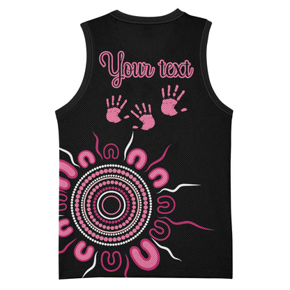 Personalised Aboriginal Pink Ribbons Basketball Jersey Think Pink Butterfly Art Wall Clock Breast Cancer Support