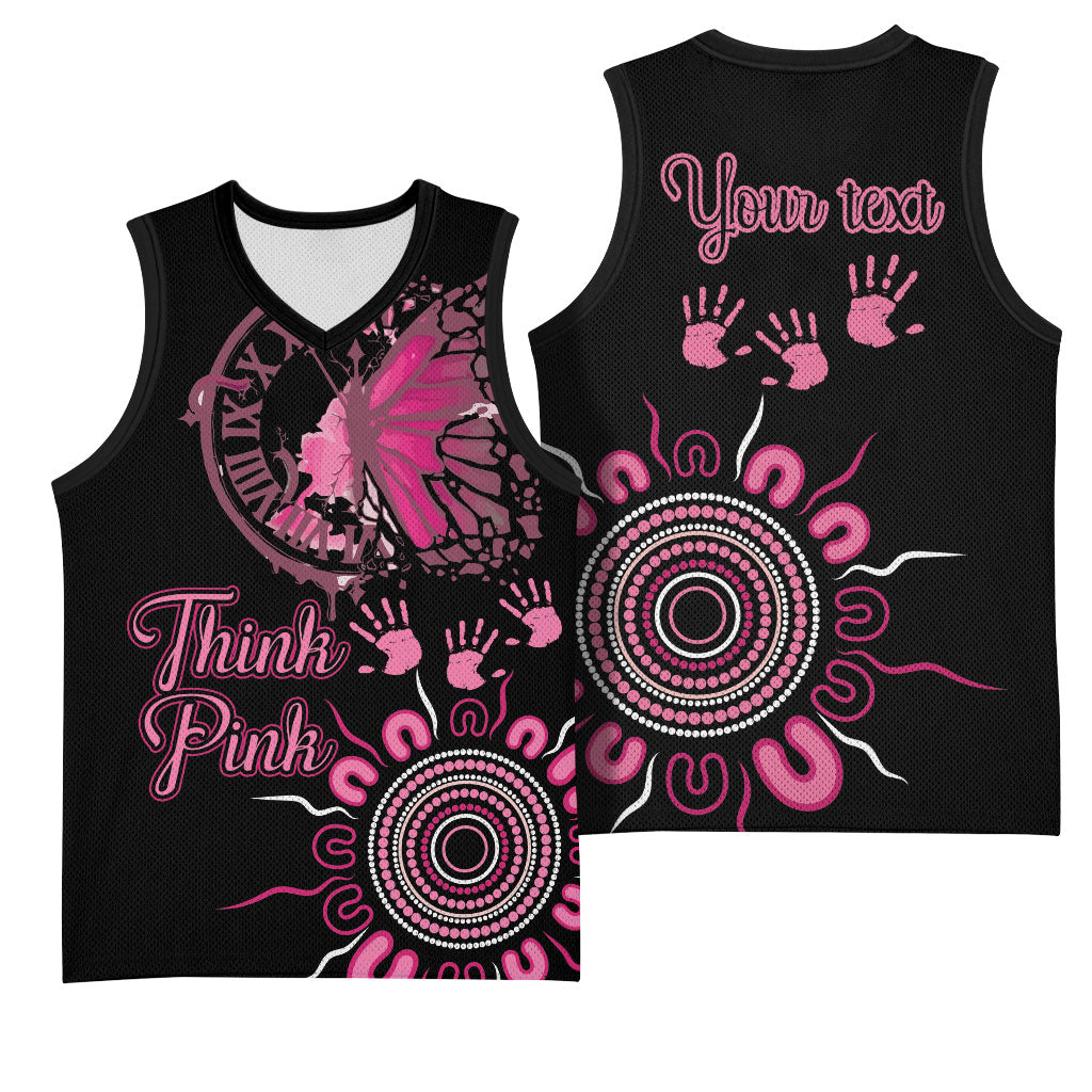 Personalised Aboriginal Pink Ribbons Basketball Jersey Think Pink Butterfly Art Wall Clock Breast Cancer Support