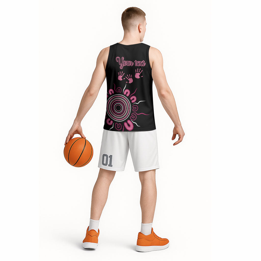 Personalised Aboriginal Pink Ribbons Basketball Jersey Think Pink Butterfly Art Wall Clock Breast Cancer Support