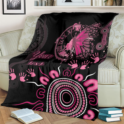 Personalised Aboriginal Pink Ribbons Blanket Think Pink Butterfly Art Wall Clock Breast Cancer Support