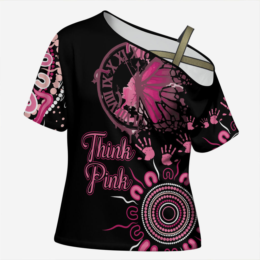 Personalised Aboriginal Pink Ribbons Cross Shoulder Shirt Think Pink Butterfly Art Wall Clock Breast Cancer Support
