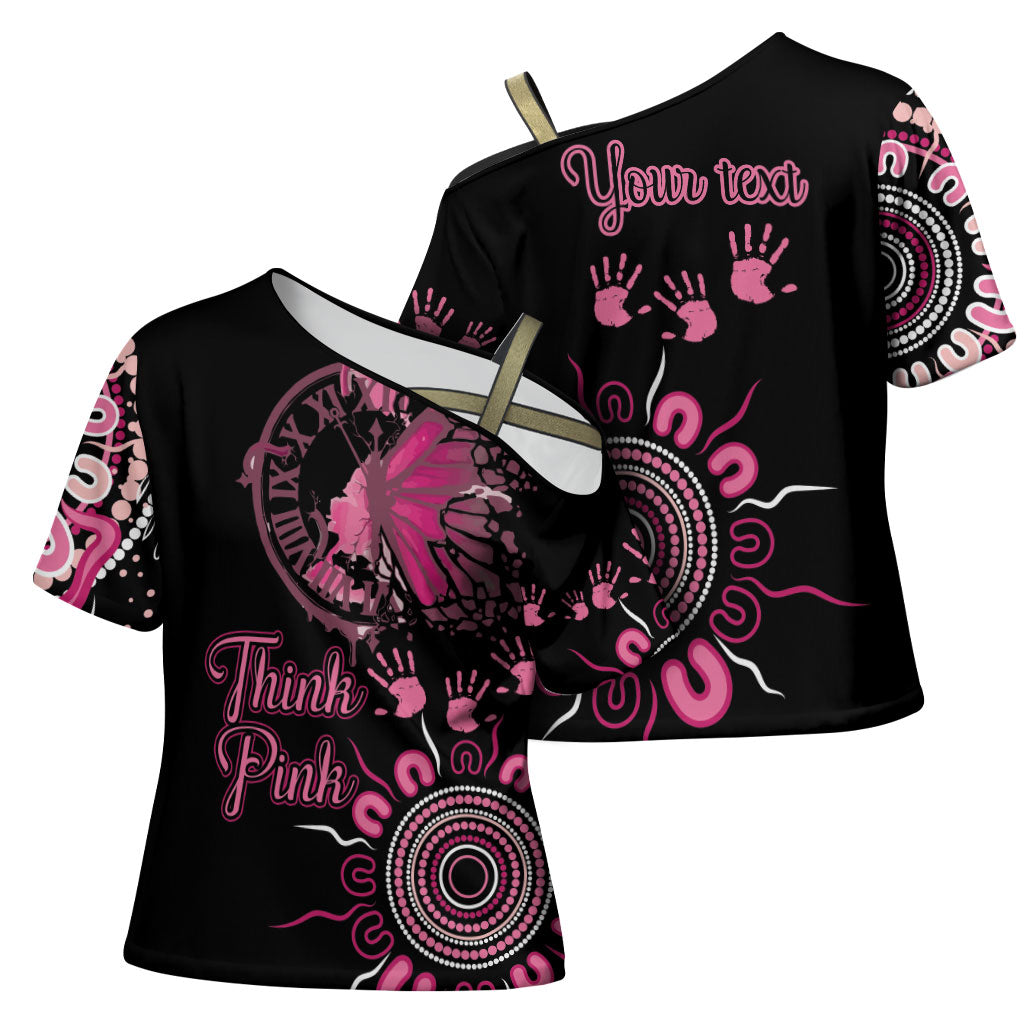 Personalised Aboriginal Pink Ribbons Cross Shoulder Shirt Think Pink Butterfly Art Wall Clock Breast Cancer Support
