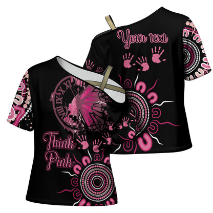 Personalised Aboriginal Pink Ribbons Cross Shoulder Shirt Think Pink Butterfly Art Wall Clock Breast Cancer Support
