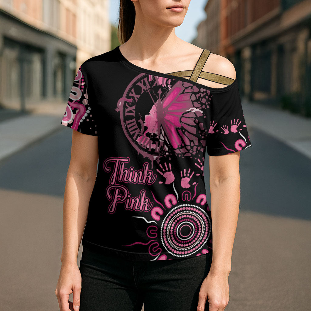 Personalised Aboriginal Pink Ribbons Cross Shoulder Shirt Think Pink Butterfly Art Wall Clock Breast Cancer Support