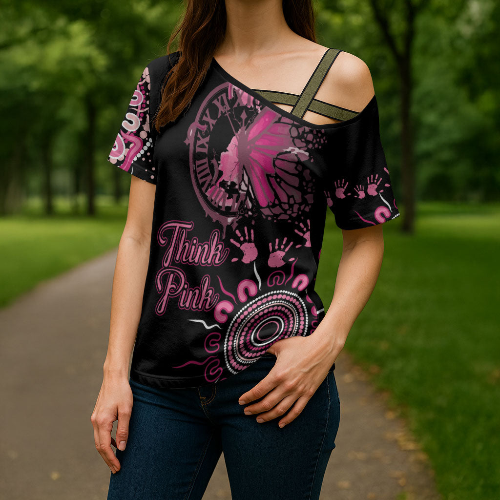 Personalised Aboriginal Pink Ribbons Cross Shoulder Shirt Think Pink Butterfly Art Wall Clock Breast Cancer Support