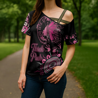 Personalised Aboriginal Pink Ribbons Cross Shoulder Shirt Think Pink Butterfly Art Wall Clock Breast Cancer Support