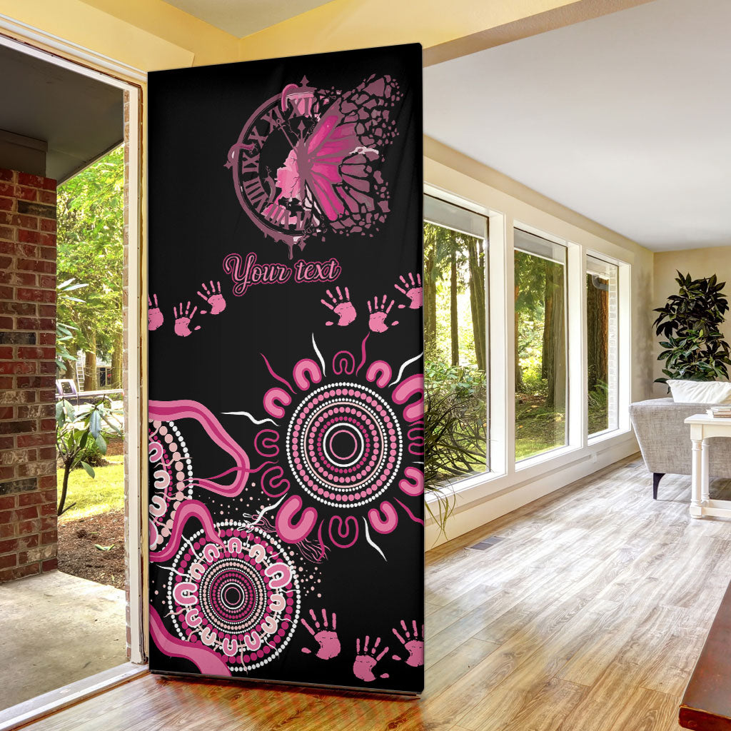 Personalised Aboriginal Pink Ribbons Door Cover Think Pink Butterfly Art Wall Clock Breast Cancer Support