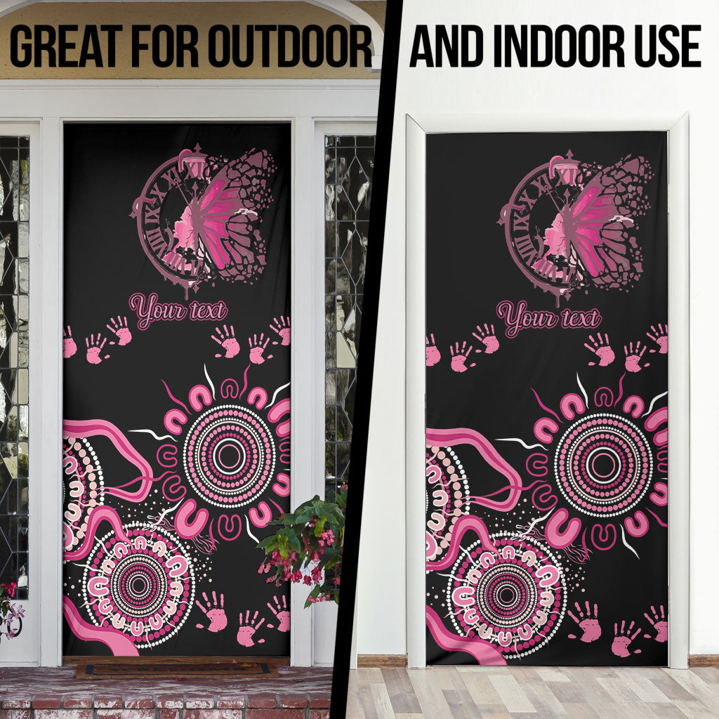 Personalised Aboriginal Pink Ribbons Door Cover Think Pink Butterfly Art Wall Clock Breast Cancer Support