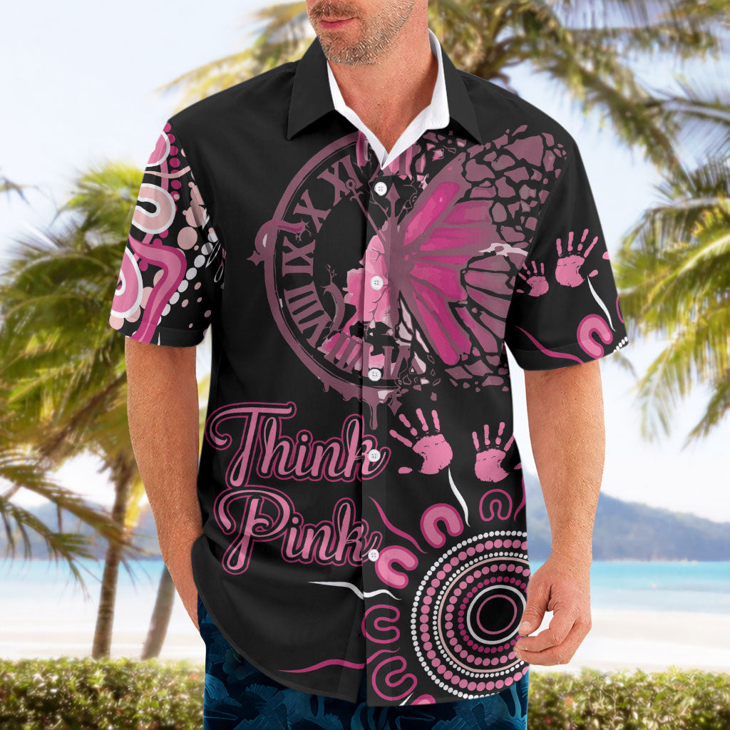 Personalised Aboriginal Pink Ribbons Hawaiian Shirt Think Pink Butterfly Art Wall Clock Breast Cancer Support