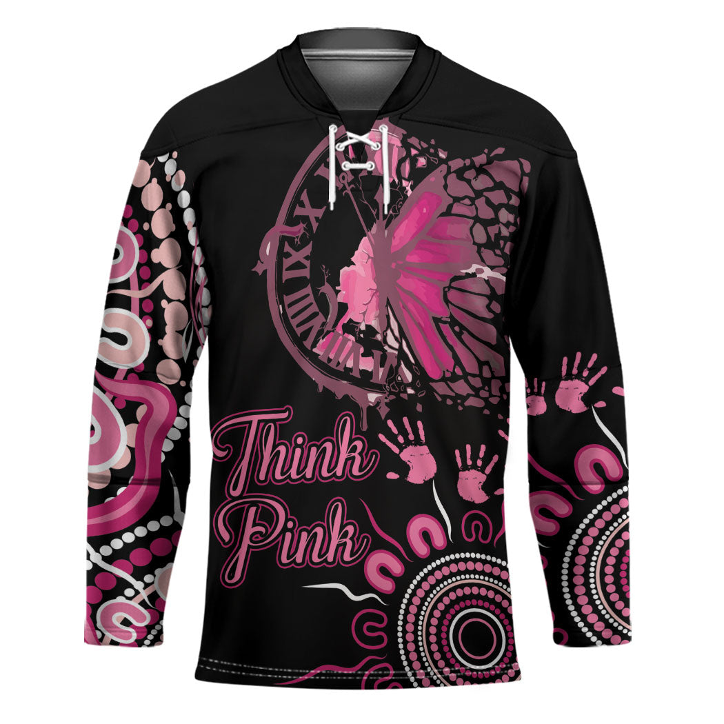 Personalised Aboriginal Pink Ribbons Hockey Jersey Think Pink Butterfly Art Wall Clock Breast Cancer Support