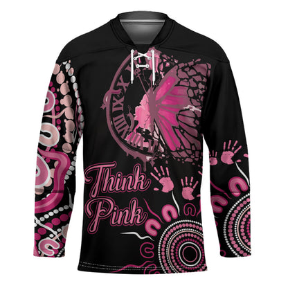 Personalised Aboriginal Pink Ribbons Hockey Jersey Think Pink Butterfly Art Wall Clock Breast Cancer Support