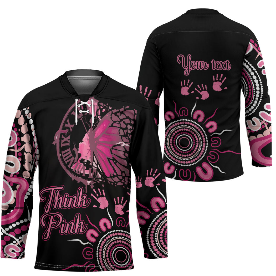 Personalised Aboriginal Pink Ribbons Hockey Jersey Think Pink Butterfly Art Wall Clock Breast Cancer Support