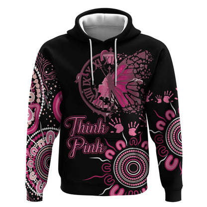 Personalised Aboriginal Pink Ribbons Hoodie Think Pink Butterfly Art Wall Clock Breast Cancer Support