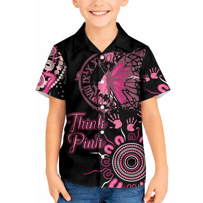 Personalised Aboriginal Pink Ribbons Kid Hawaiian Shirt Think Pink Butterfly Art Wall Clock Breast Cancer Support