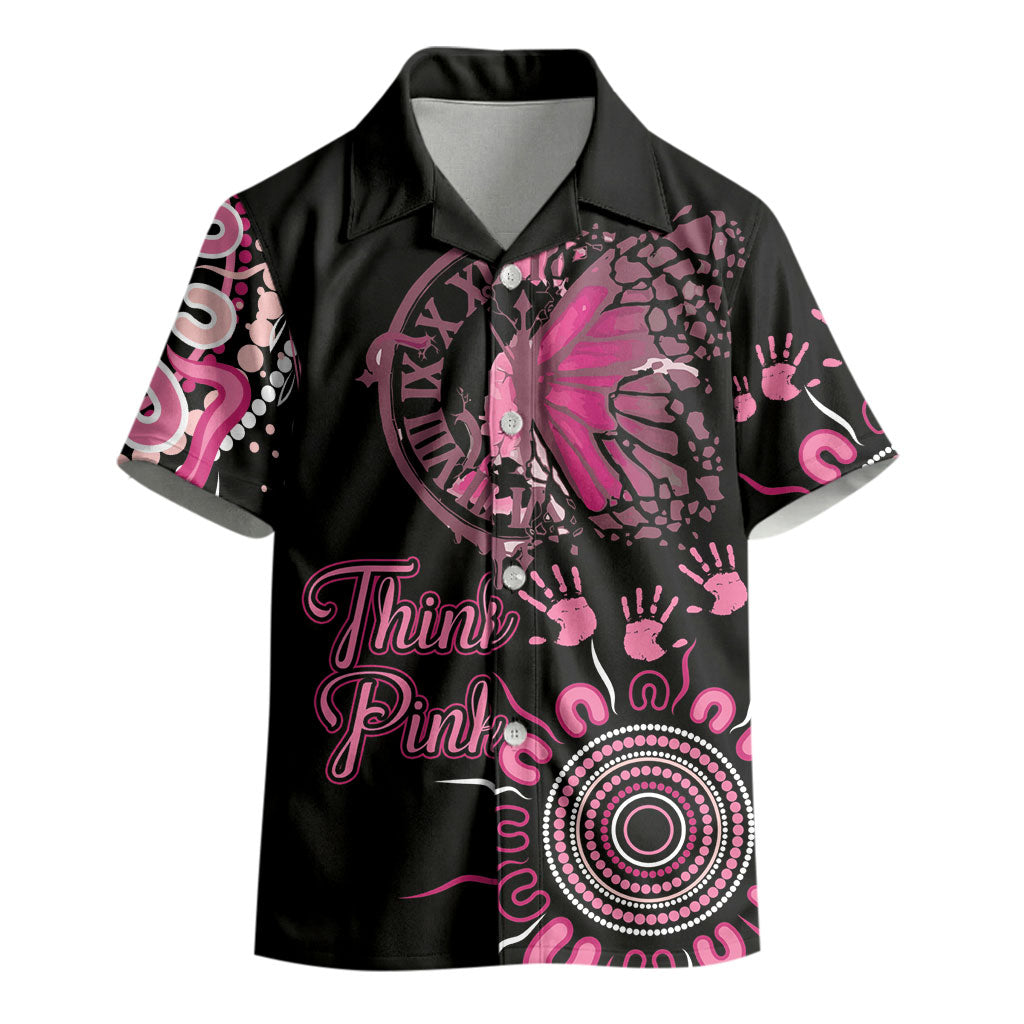 Personalised Aboriginal Pink Ribbons Kid Hawaiian Shirt Think Pink Butterfly Art Wall Clock Breast Cancer Support