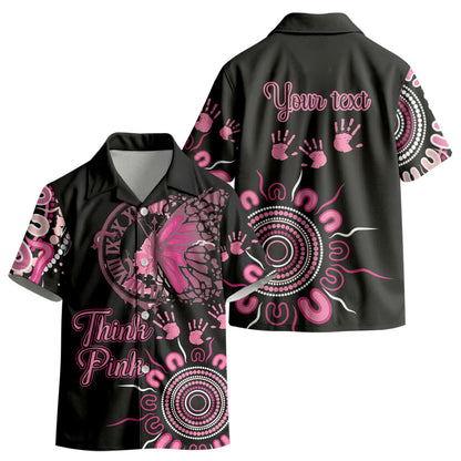 Personalised Aboriginal Pink Ribbons Kid Hawaiian Shirt Think Pink Butterfly Art Wall Clock Breast Cancer Support
