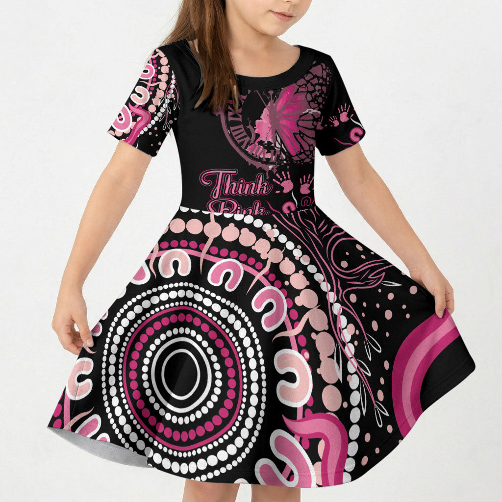Personalised Aboriginal Pink Ribbons Kid Short Sleeve Dress Think Pink Butterfly Art Wall Clock Breast Cancer Support