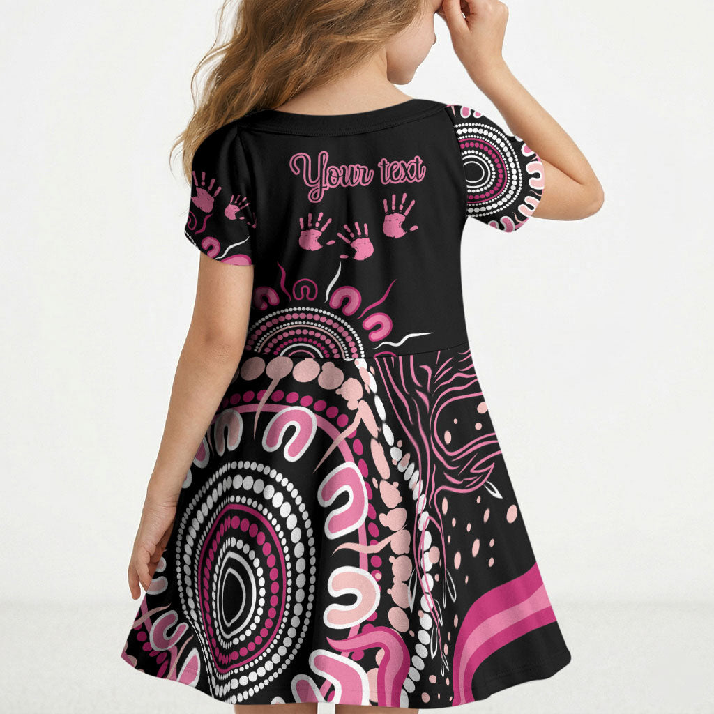 Personalised Aboriginal Pink Ribbons Kid Short Sleeve Dress Think Pink Butterfly Art Wall Clock Breast Cancer Support