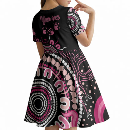 Personalised Aboriginal Pink Ribbons Kid Short Sleeve Dress Think Pink Butterfly Art Wall Clock Breast Cancer Support