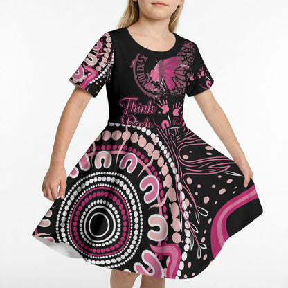 Personalised Aboriginal Pink Ribbons Kid Short Sleeve Dress Think Pink Butterfly Art Wall Clock Breast Cancer Support