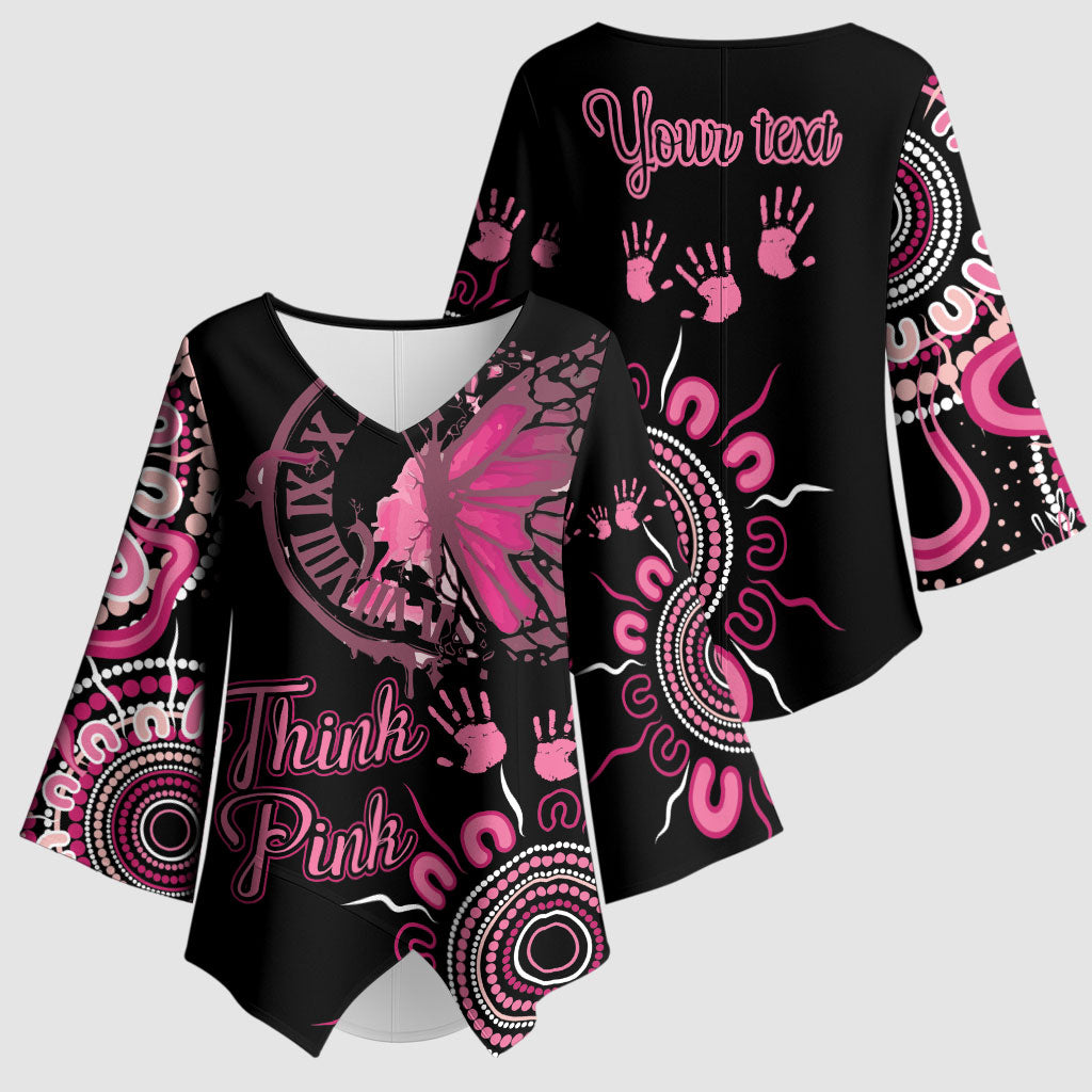 Personalised Aboriginal Pink Ribbons Kimono Sleeve Blouse Think Pink Butterfly Art Wall Clock Breast Cancer Support
