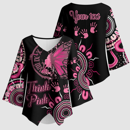 Personalised Aboriginal Pink Ribbons Kimono Sleeve Blouse Think Pink Butterfly Art Wall Clock Breast Cancer Support