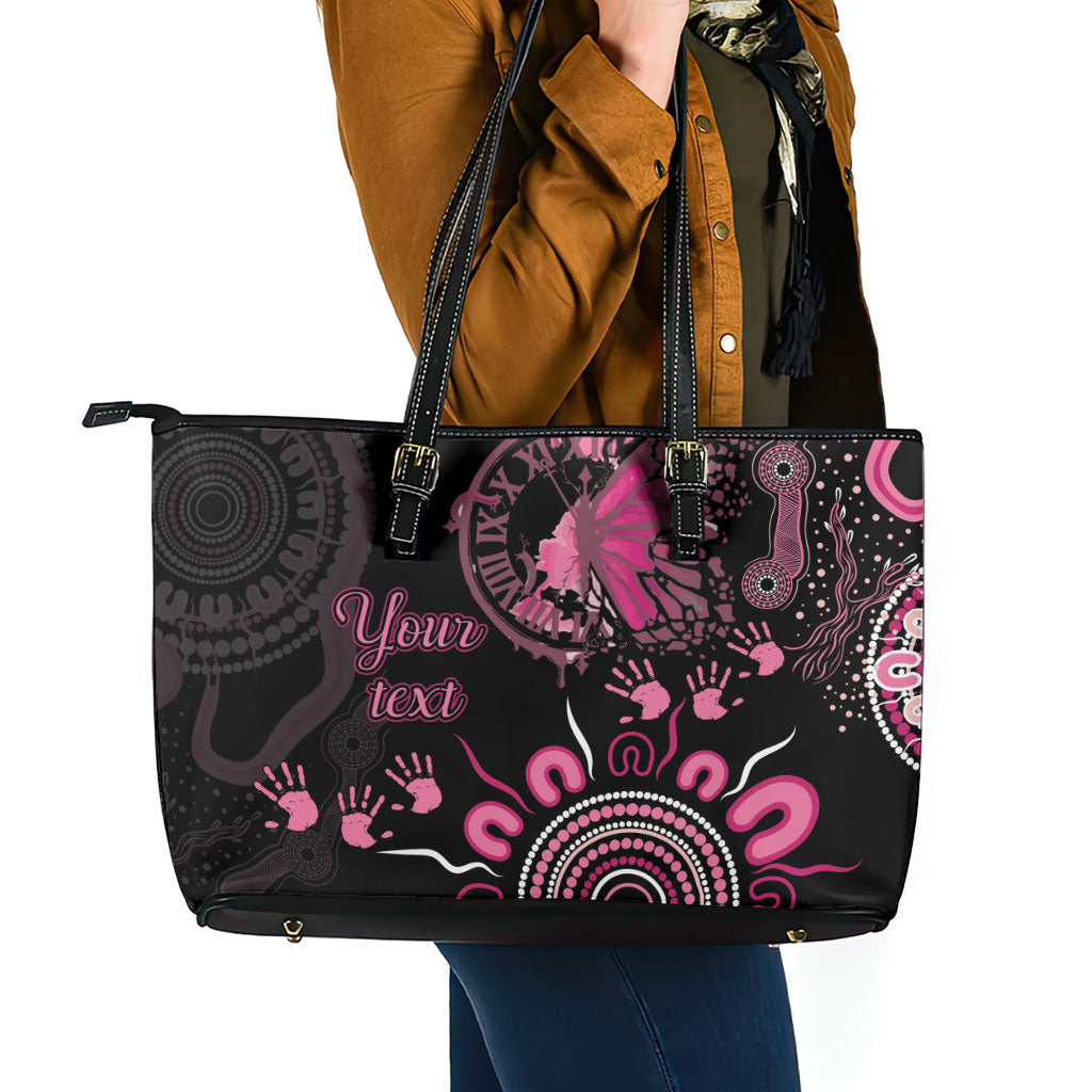 Personalised Aboriginal Pink Ribbons Leather Tote Bag Think Pink Butterfly Art Wall Clock Breast Cancer Support