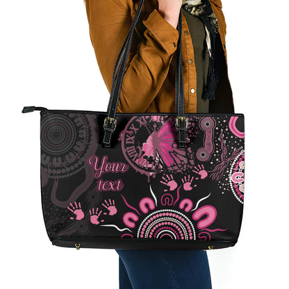 Personalised Aboriginal Pink Ribbons Leather Tote Bag Think Pink Butterfly Art Wall Clock Breast Cancer Support