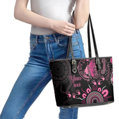 Personalised Aboriginal Pink Ribbons Leather Tote Bag Think Pink Butterfly Art Wall Clock Breast Cancer Support