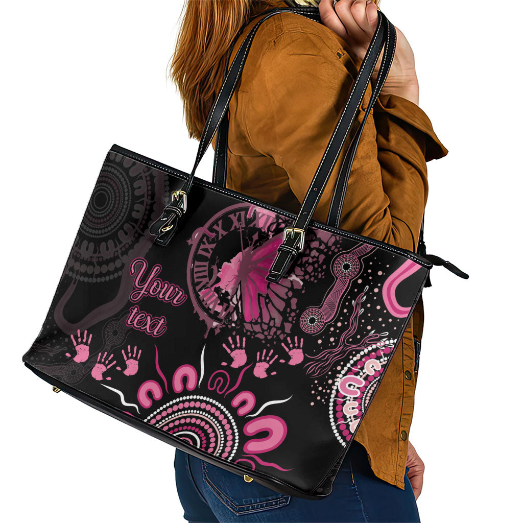 Personalised Aboriginal Pink Ribbons Leather Tote Bag Think Pink Butterfly Art Wall Clock Breast Cancer Support