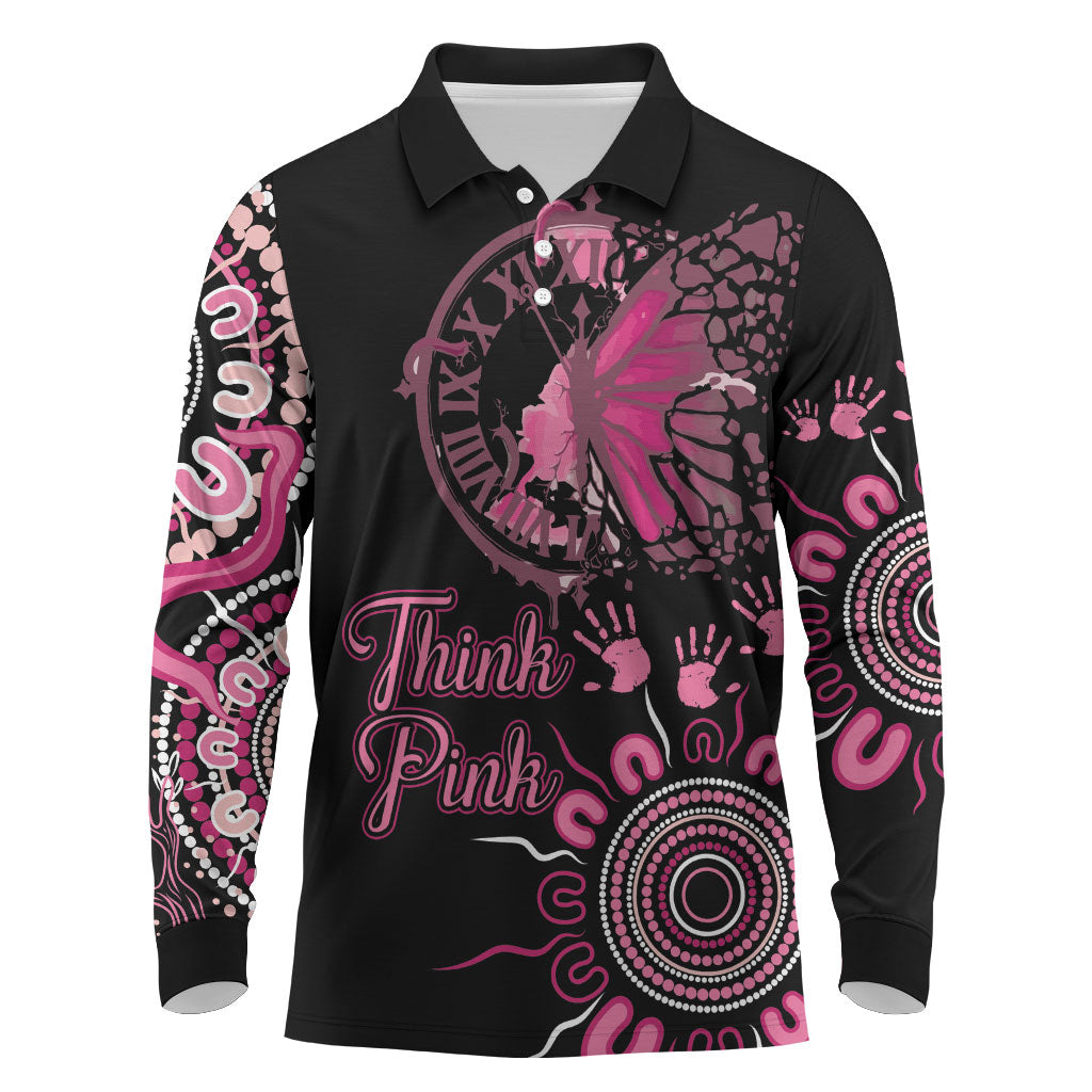 Personalised Aboriginal Pink Ribbons Long Sleeve Polo Shirt Think Pink Butterfly Art Wall Clock Breast Cancer Support