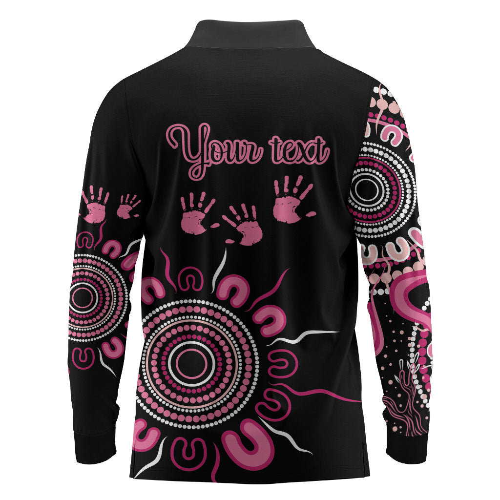Personalised Aboriginal Pink Ribbons Long Sleeve Polo Shirt Think Pink Butterfly Art Wall Clock Breast Cancer Support