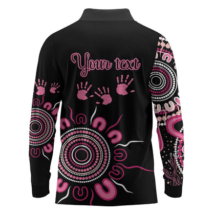 Personalised Aboriginal Pink Ribbons Long Sleeve Polo Shirt Think Pink Butterfly Art Wall Clock Breast Cancer Support