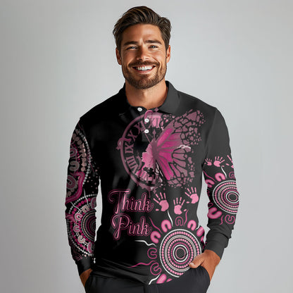 Personalised Aboriginal Pink Ribbons Long Sleeve Polo Shirt Think Pink Butterfly Art Wall Clock Breast Cancer Support