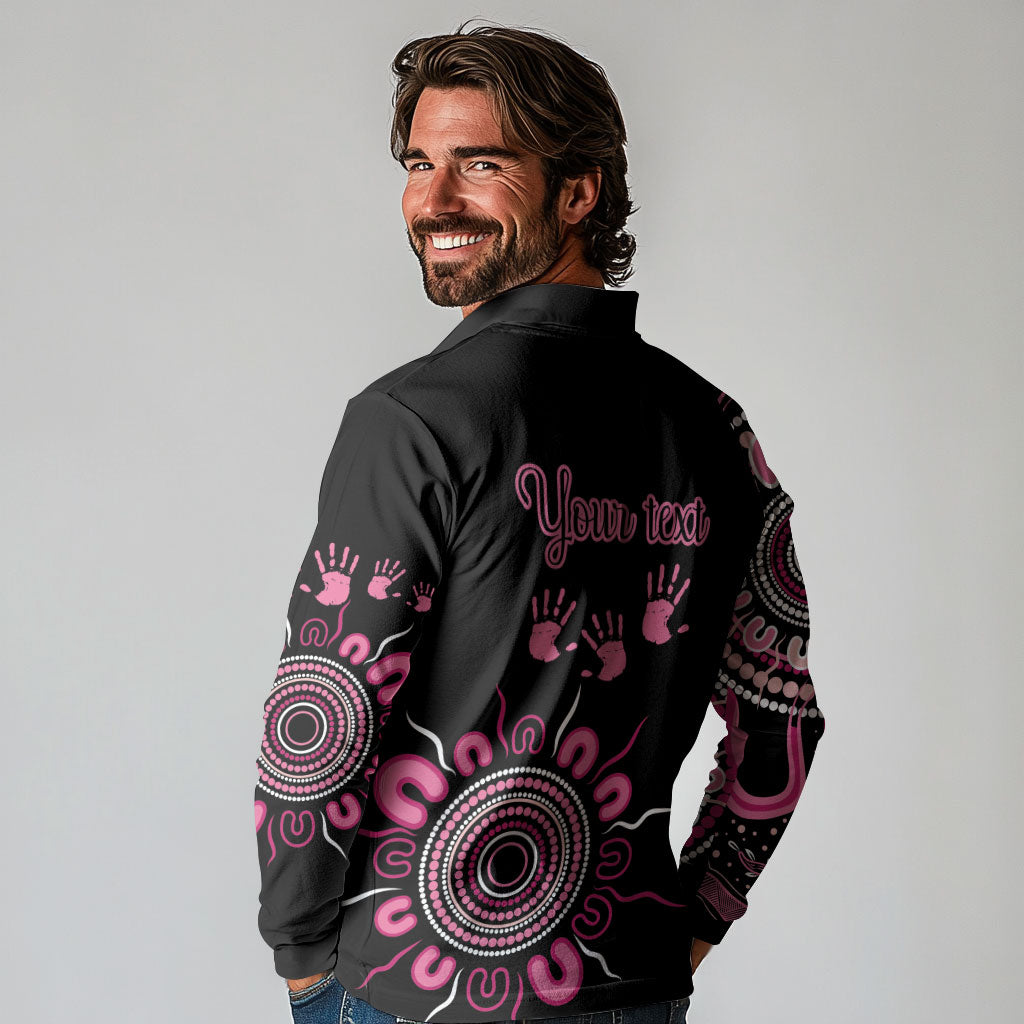 Personalised Aboriginal Pink Ribbons Long Sleeve Polo Shirt Think Pink Butterfly Art Wall Clock Breast Cancer Support