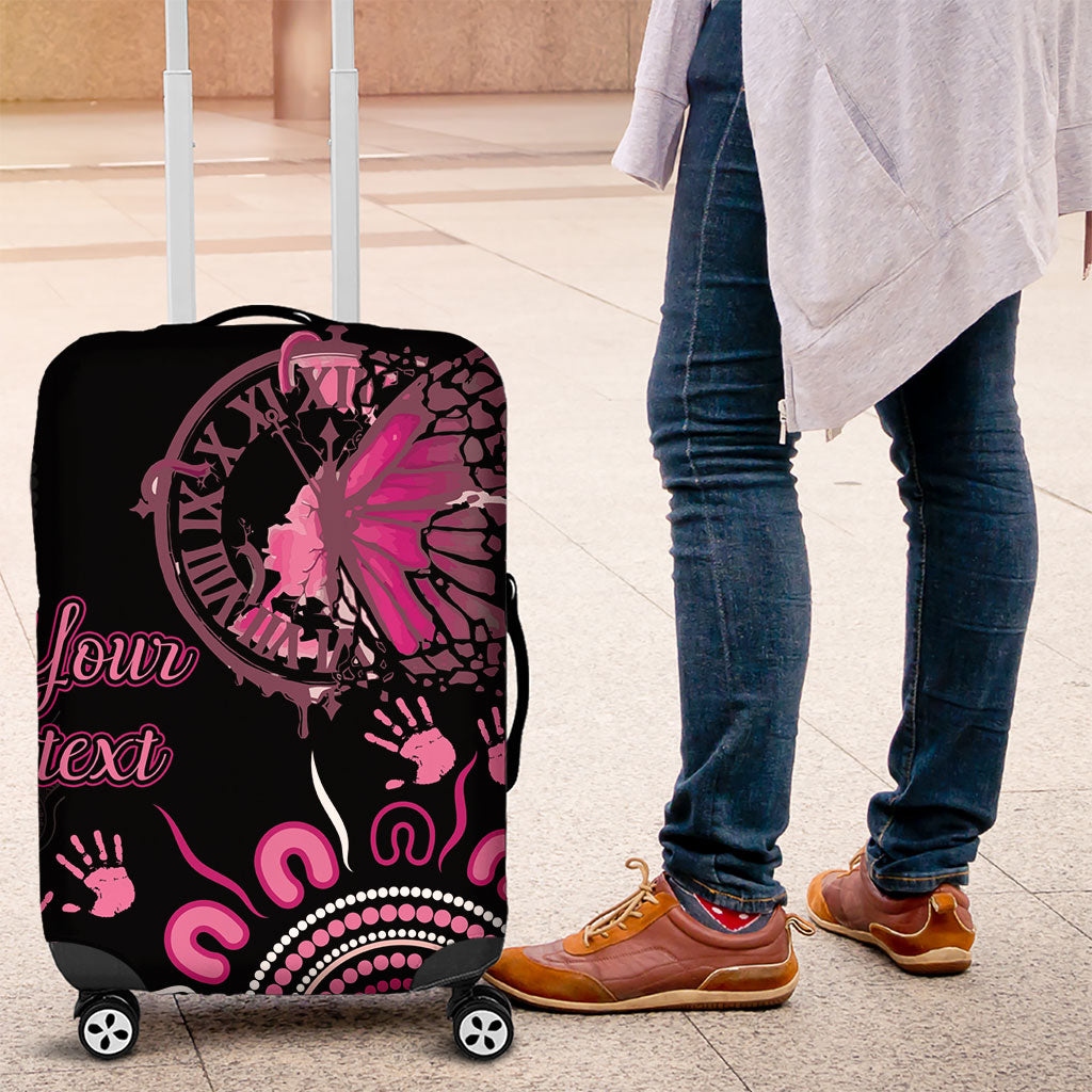Personalised Aboriginal Pink Ribbons Luggage Cover Think Pink Butterfly Art Wall Clock Breast Cancer Support