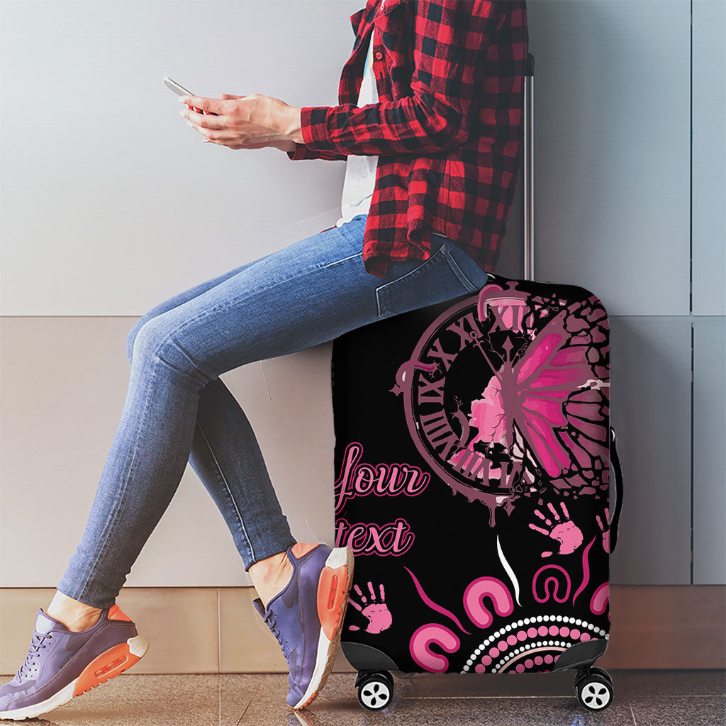 Personalised Aboriginal Pink Ribbons Luggage Cover Think Pink Butterfly Art Wall Clock Breast Cancer Support