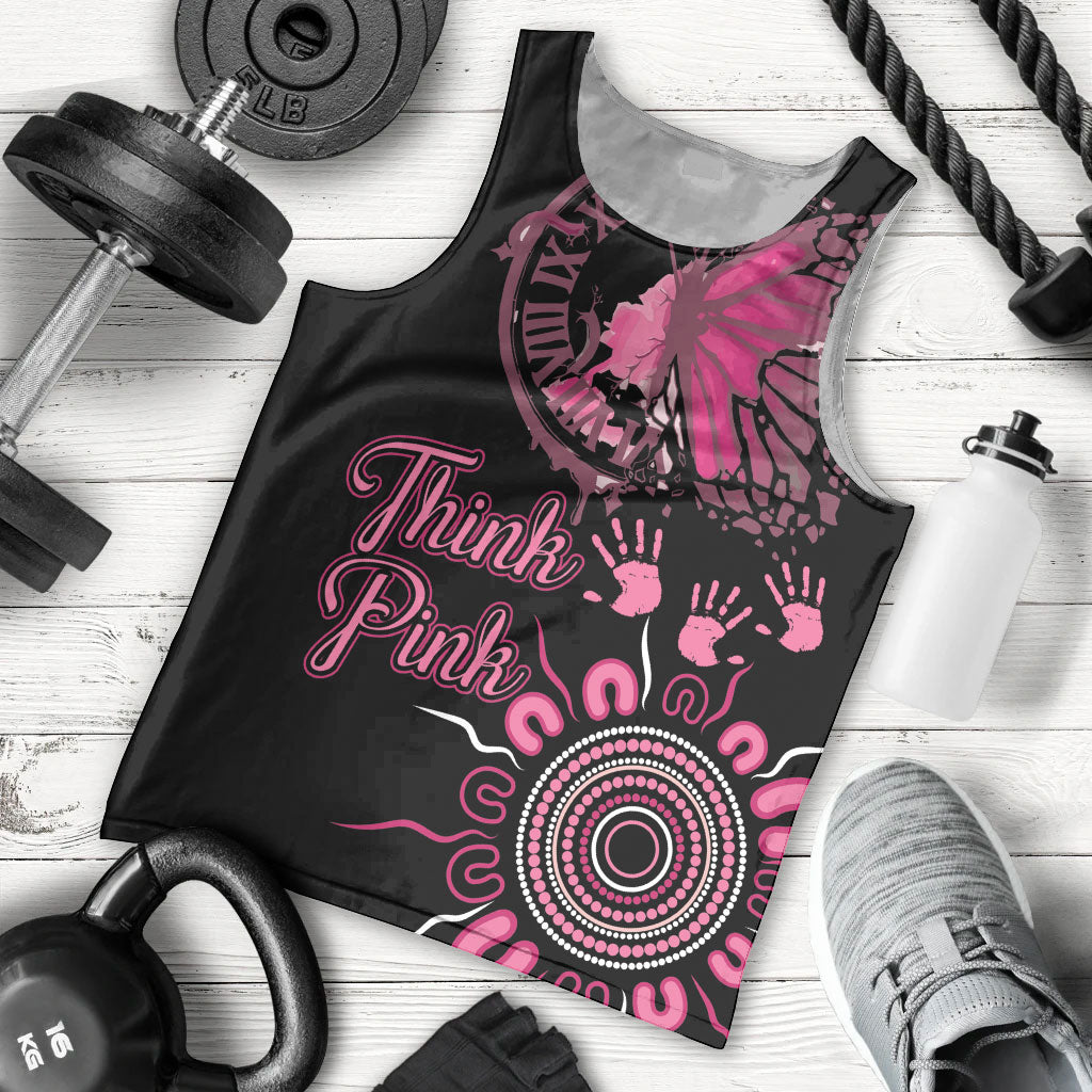 Personalised Aboriginal Pink Ribbons Men Tank Top Think Pink Butterfly Art Wall Clock Breast Cancer Support