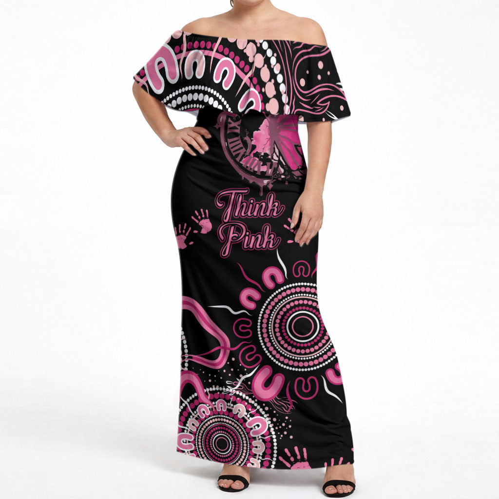Personalised Aboriginal Pink Ribbons Off Shoulder Maxi Dress Think Pink Butterfly Art Wall Clock Breast Cancer Support